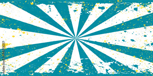 Abstract design features radiating sunbeams bursting forth, its distressed texture adds a touch of vintage charm. This graphical composition evokes feelings of hope, energy, and retro aesthetics.