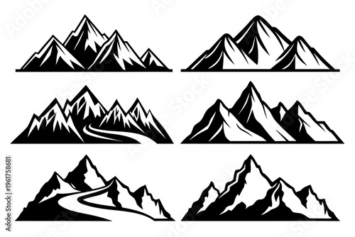 Black and white mountain range silhouettes