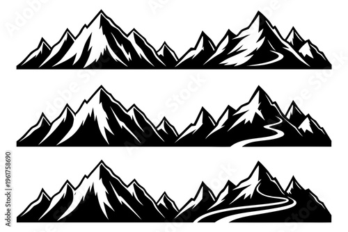 Mountain landscape silhouettes with roads with mountain rang