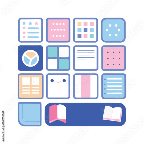 A collection of colorful digital planner stickers featuring various organizational task icons