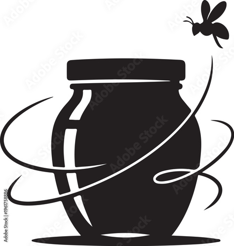 Black honey jar, bee icon, vector illustration, food and drink symbol