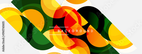 Abstract colorful overlapping circles create dynamic background. Yellow, green, orange, red hues blend seamlessly. Modern design element.