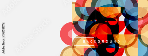 Abstract colorful overlapping circles create dynamic background. Bright hues blend, forming modern visual texture.