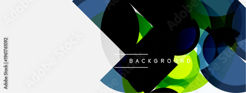 Abstract geometric shapes, vibrant colors, modern design. White space dominates left side, text reads background. Composition feels dynamic, clean.