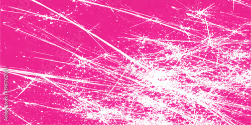 Abstract white lines intersect chaotically across a vibrant pink backdrop. It evokes a sense of dynamic energy. 