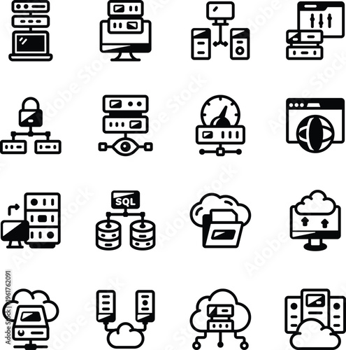 Collection of Internet Service Glyph Style Icons 