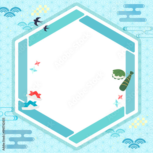 端午の節句の和風六角形フレーム2_文字なし_正方形