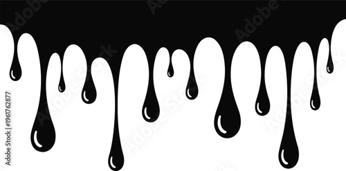 Dripping oil stain and liquid ink silhouettes vector set, black abstract splatter drops and grunge fluid shapes collection