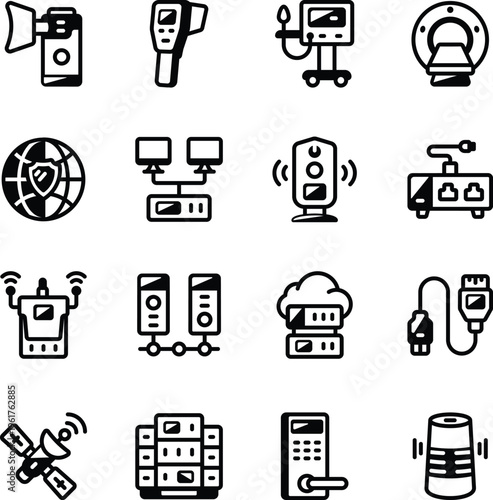 Set of Glyph Style Technology Icons 