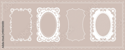 Vintage Lace Frame Set with Oval Rectangle and Ornate Doily Shapes for Wedding Invitation