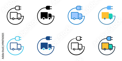 Electric truck icons set multiple style collection. Editable stroke 
