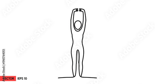 Minimalist Line Art - Person Stretching Arms Overhead for Exercise.