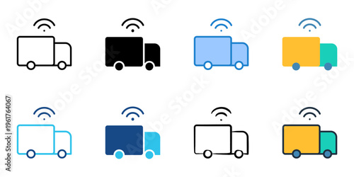 Autonomous vehicle icons set multiple style collection. Editable stroke 
