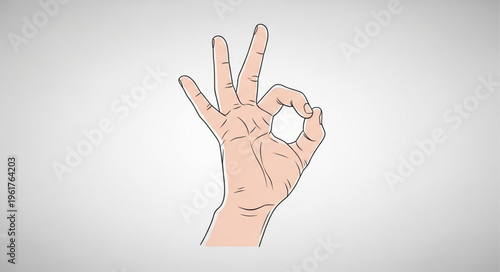 Hand Gesture - OK Sign with Fingers Extended, Artistic Illustration.