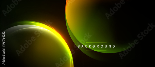Abstract design features glowing curves, gradients. Dark background enhances vibrant yellow, green hues. Modern, minimalist aesthetic.