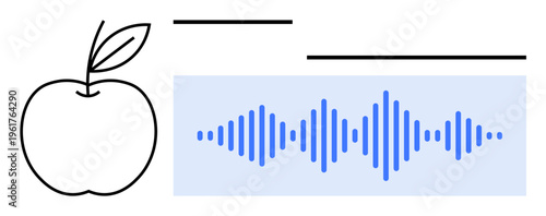 Sound concept. Sound waveforms alongside a minimal apple outline sound and nutrition interaction. Sound impacts health and lifestyle. Ideal for tech, health, wellness, education, apps