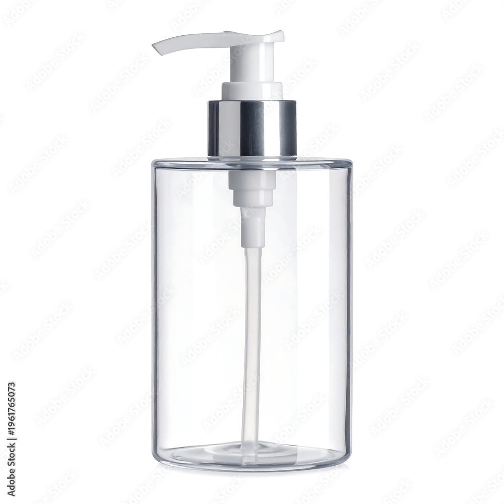 Obraz premium A clear plastic bottle with a white pump dispenser