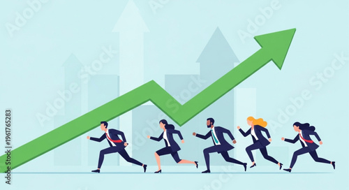 Business Professionals Racing Towards Success with Upward Arrow.