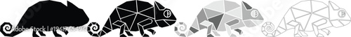 Geometric chameleon vector illustration polygonal reptile silhouette minimalist low poly animal design black white grayscale line art modern wildlife icon branding graphic set