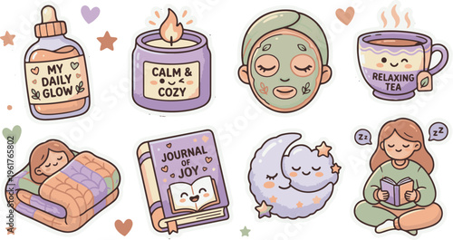 Self Care and Cozy Wellness Morning Routine Stickers
