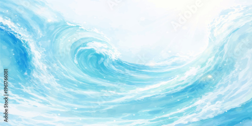 Abstract an expressive, dynamic ocean wave, with a sense of immense power and beauty in shades of turquoise, evoking feelings of awe and serenity, emphasizing the raw force of nature.