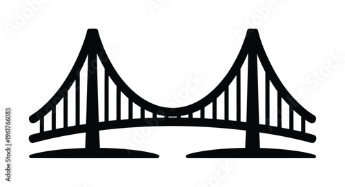 Vector of a suspension bridge with symmetrical towers and cable supports