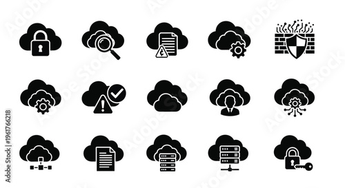 Cloud computing security icons set with lock shield and data protection symbols on white background
