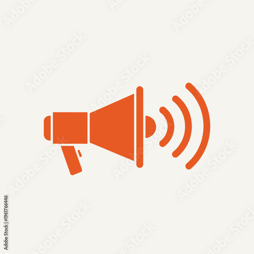 Orange Megaphone Bullhorn Icon with Sound Waves. Minimalist Vector Illustration for Marketing, Advertising, Social Media Alerts, and Business Announcements.