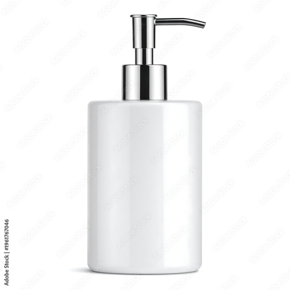 Obraz premium A white cylindrical soap dispenser with a silver pump