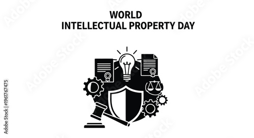 World intellectual property day vector illustration highlighting global legal protection for creative ideas, patents, and innovative designs with symbolic icons.
