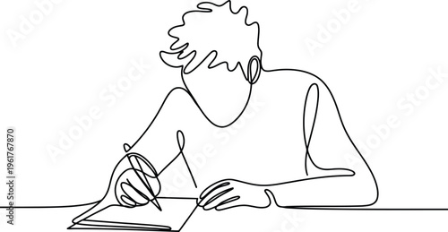 A concentrated individual pens important notes or homework assignments with precision on paper