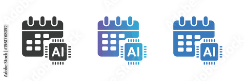 Scheduling and planning icons, multiple styles, solid, line, glyph vector set, smart calendar, task scheduling, reminders, appointment tracking, productivity and workflow concept.