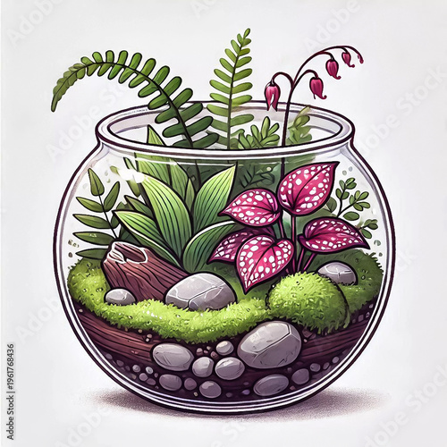 Glass Terrarium Filled With Lush Green Plants