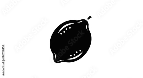 Minimalist black silhouette illustration of a whole lemon fruit featuring white highlight details to show surface texture, isolated on a solid white background vector graphic.