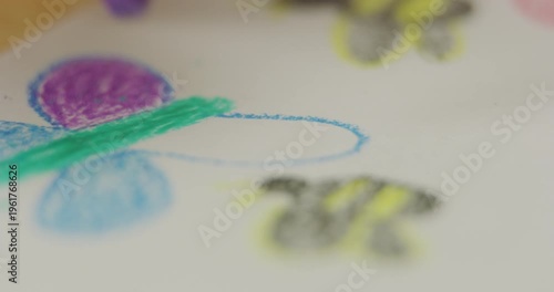 Crayons Child Drawing Purple Butterfly