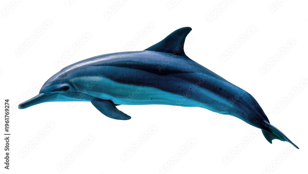 Fototapeta premium Graceful blue and white striped dolphin swimming, representing freedom and ocean beauty