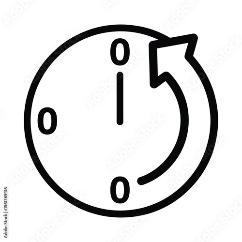 Minimalist vector of a clock with a counterclockwise arrow indicating time reversal