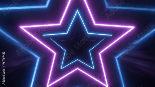 Abstract Neon Star Tunnel With Purple and Blue Lights, Futuristic Background