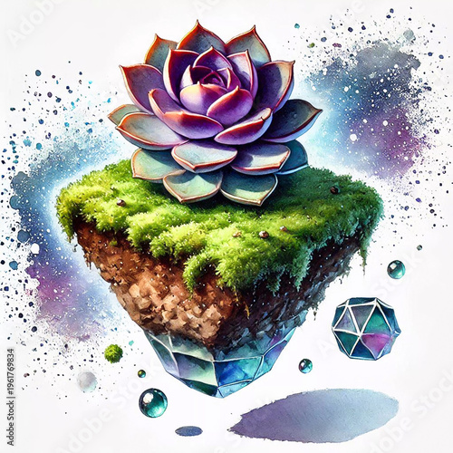 Floating Succulent Plant on a Grass Island