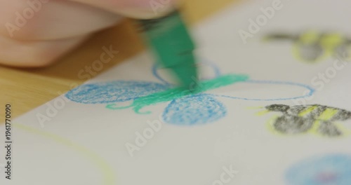 Crayons Child Drawing Teal Butterfly