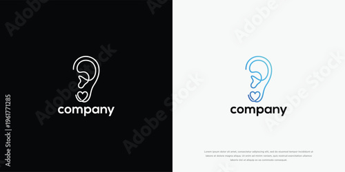 Modern Minimalist Ear Play Button and Heart Logo Design Concept