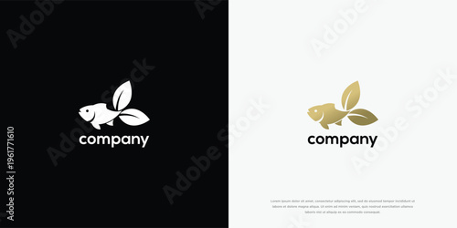 Modern Fish and Leaf Logo Design Concept in Gold and White Variations