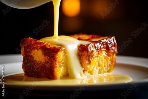 delicious piece of pudding, food concept, with blurred background