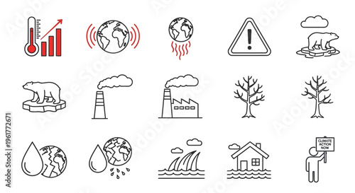 Environmental pollution icons set.