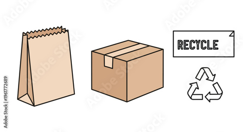 Recycling paper bag and cardboard box.