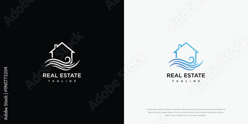 Modern Real Estate House and Waves Logo Design Concept