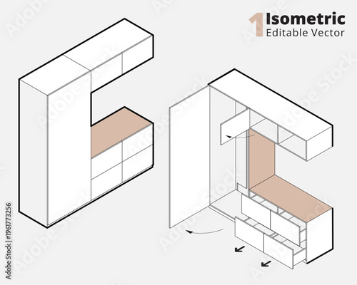 Isometric Cabinet & Furniture Editable Vector
