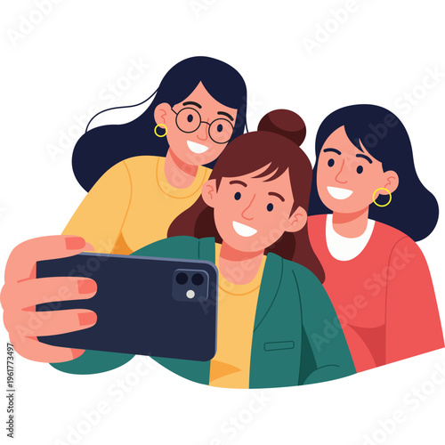 Friends Taking Selfie Illustration