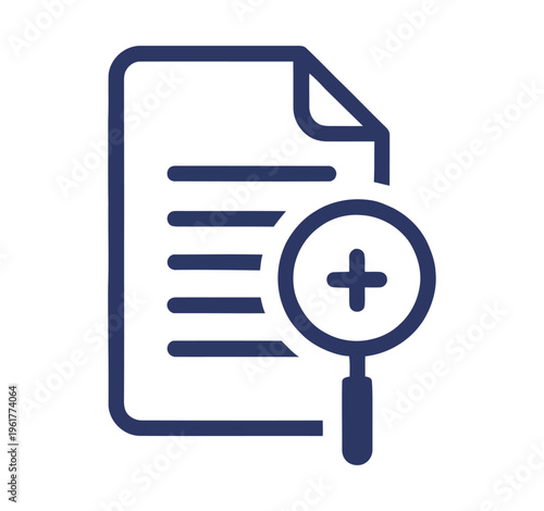 Magnifying glass is placed over a document with text