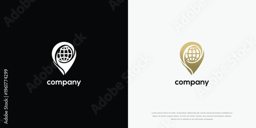 Global Location Pin and Earth Logo Design Template in Two Color Variants